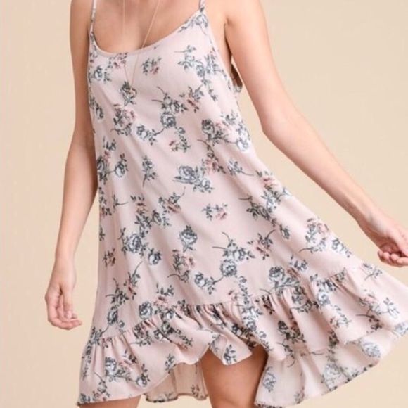 Blush Toned Floral Hi-Lo Slip Dress Layering Top Sz M/L - Picture 7 of 8